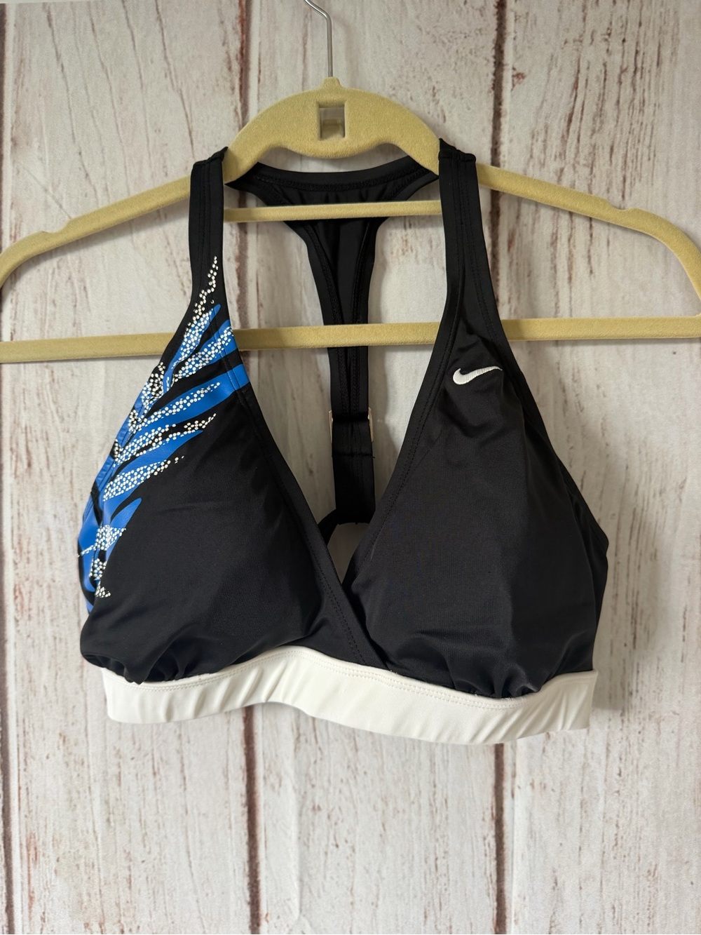 Nike Swim Bikini Top 32D Black Blue Graphic Racerback